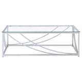 Lille Chrome Accents Glass Top Rectangular Coffee Table by Coaster at Eve Furniture