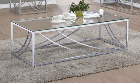 Lille Chrome Accents Glass Top Rectangular Coffee Table by Coaster at Eve Furniture