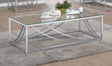 Lille Chrome Accents Glass Top Rectangular Coffee Table by Coaster at Eve Furniture