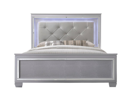 Lillian Silver King LED Upholestered Bed by Crown Mark at Eve Furniture