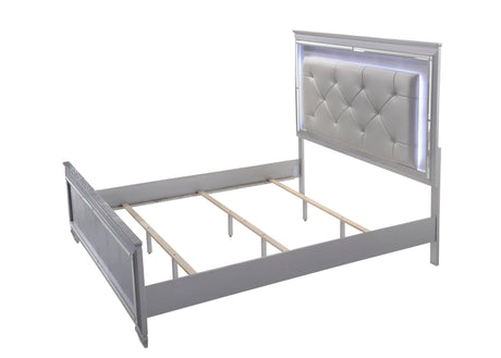 Lillian Silver King LED Upholestered Bed by Crown Mark at Eve Furniture