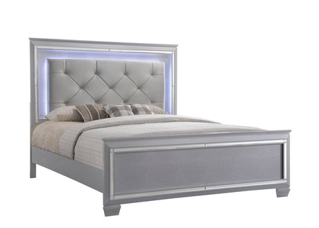 Lillian Silver King LED Upholestered Bed by Crown Mark at Eve Furniture