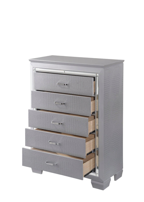 Lillian Silver LED Upholestered Bedroom Set by Crown Mark at Eve Furniture