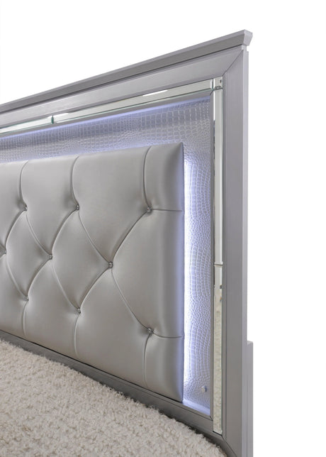 Lillian Silver LED Upholestered Bedroom Set by Crown Mark at Eve Furniture