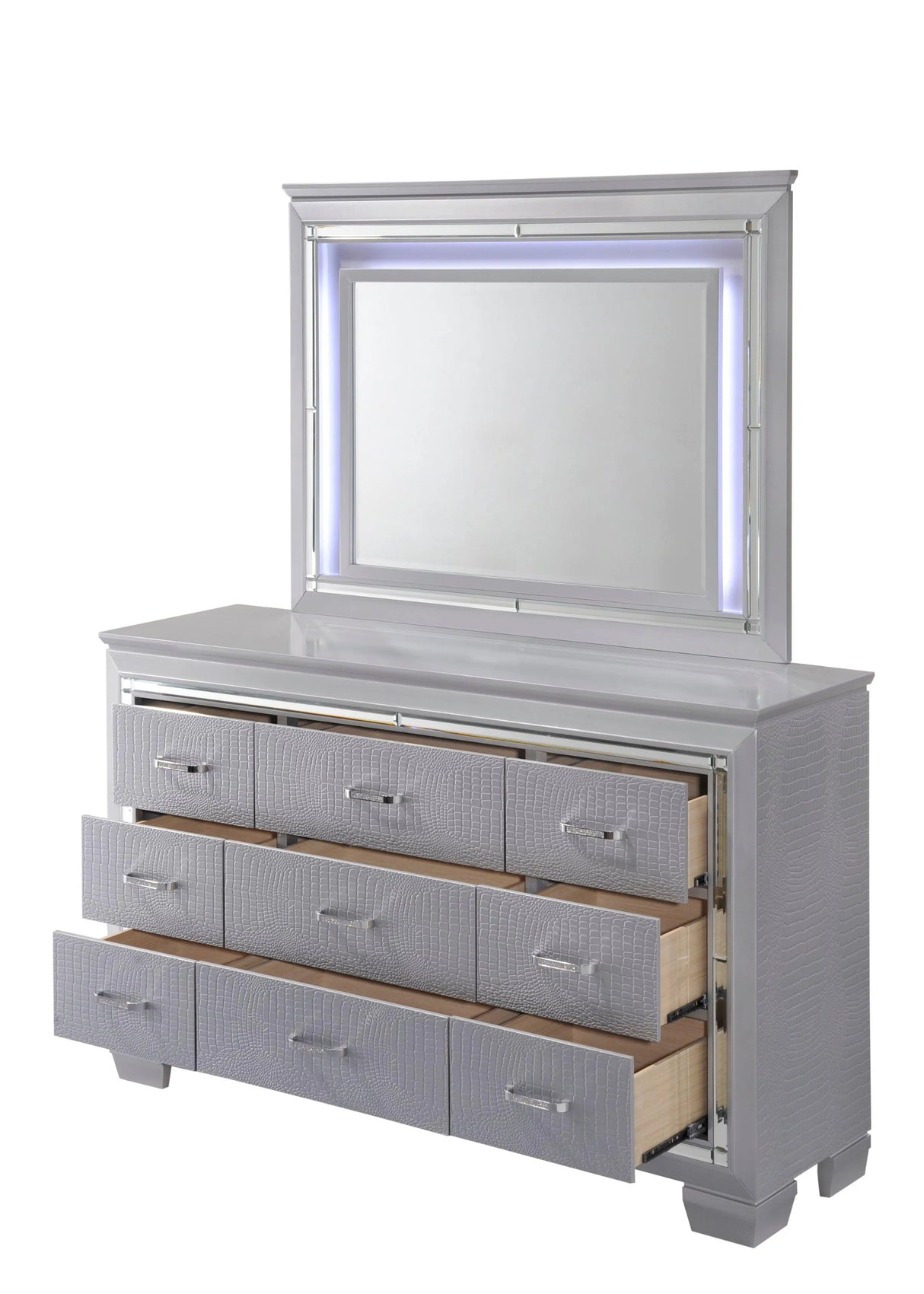 Lillian Silver LED Upholestered Bedroom Set by Crown Mark at Eve Furniture