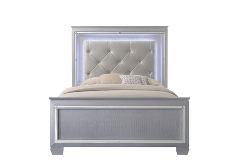 Lillian Silver Queen LED Upholestered Bed by Crown Mark at Eve Furniture