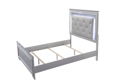 Lillian Silver Queen LED Upholestered Bed by Crown Mark at Eve Furniture