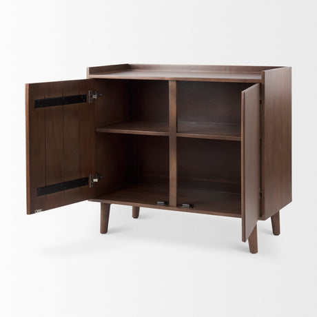 Lillie Medium Brown Wood 2 Door Tray Top Accent Cabinet by Mercana at Eve Furniture