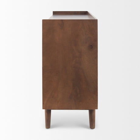 Lillie Medium Brown Wood 4 Door Tray Top Sideboard by Mercana at Eve Furniture