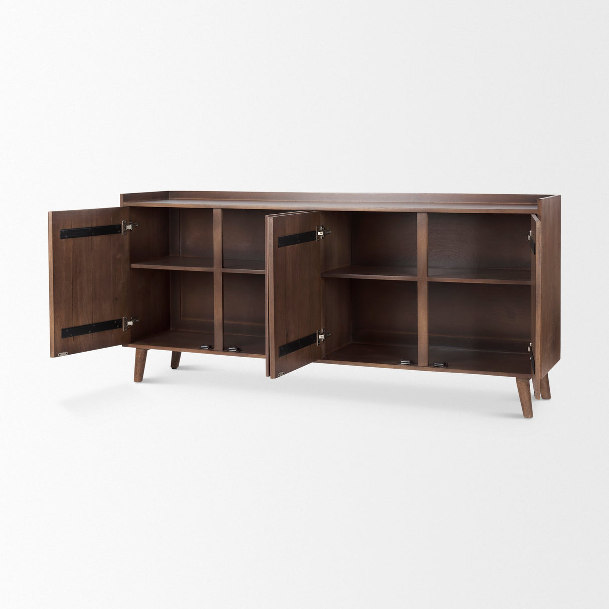 Lillie Medium Brown Wood 4 Door Tray Top Sideboard by Mercana at Eve Furniture