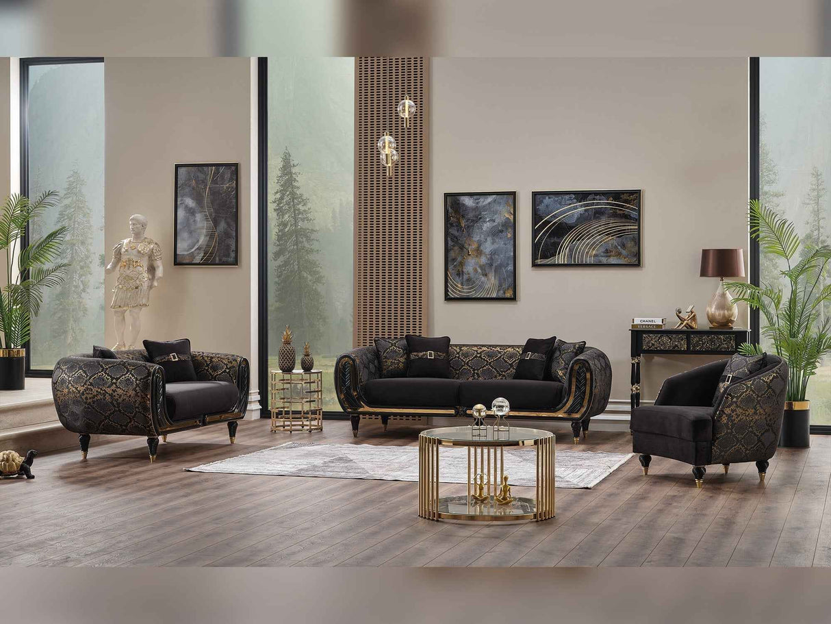 Lima 3-pieces (Sofa & Loveseat & Chair) Livingroom Set in Black