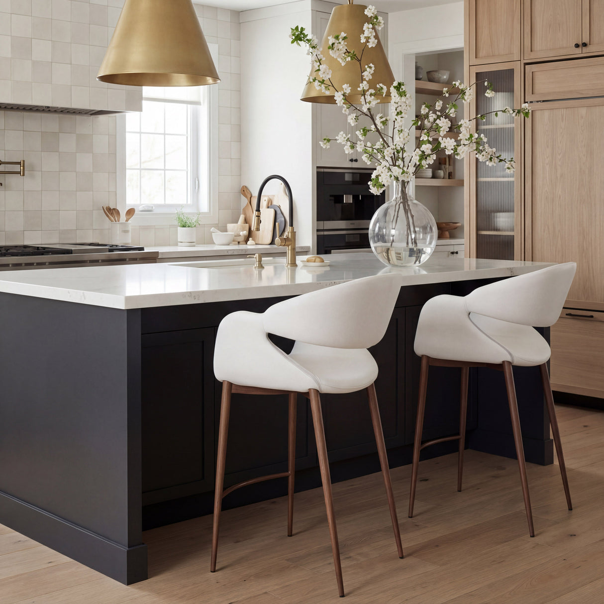Limay Beige & Walnut Counter Stool by Zuomod at Eve Furniture