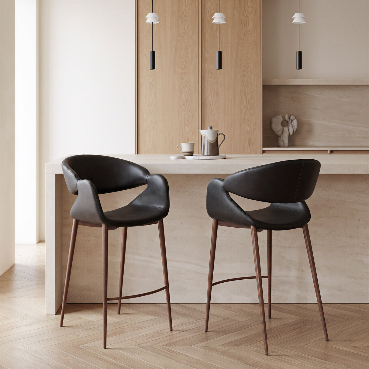 Limay Counter Stool Black & Walnut by Zuomod at Eve Furniture