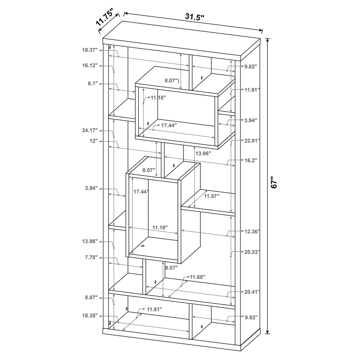 Linbrook Black Oak 10-Shelf Bookcase