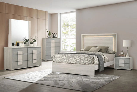Lincolt Whitewash/Stone Gray LED Queen Panel Bed by Furniture of America at Eve Furniture