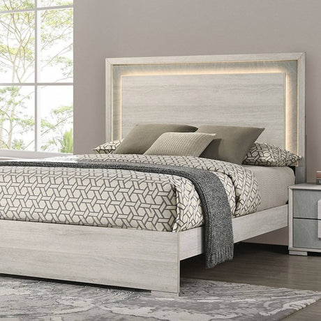 Lincolt Whitewash/Stone Gray LED King Panel Bed by Furniture of America at Eve Furniture