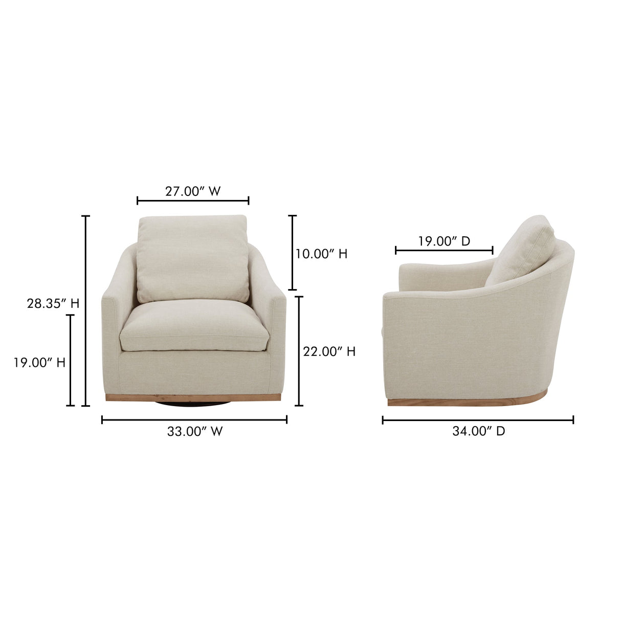 Linden Soft Beige Swivel Chair by Moe's Home at Eve Furniture