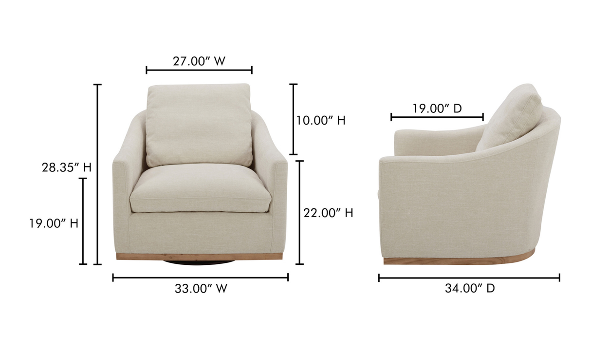 Linden Swivel Chair Soft Beige by Moe's Home at Eve Furniture