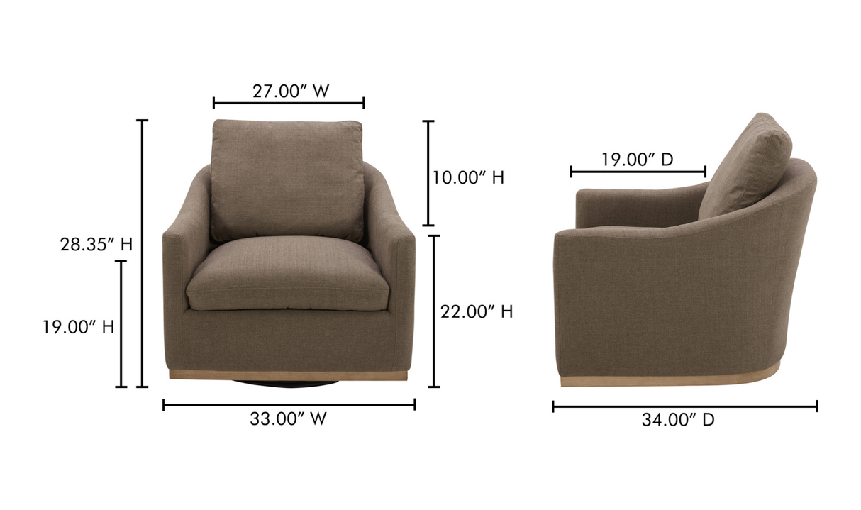 Linden Swivel Chair Soft Taupe by Moe's Home at Eve Furniture