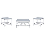 Lindley Chrome 3-Piece Square Coffee and End Table Set by Coaster at Eve Furniture