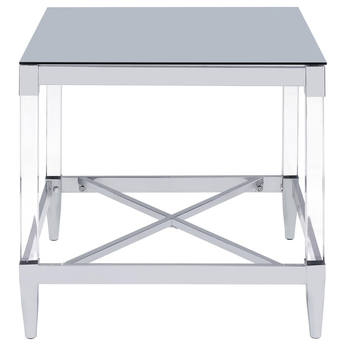 Lindley Chrome Square End Table with Acrylic Legs and Tempered Mirror Top by Coaster at Eve Furniture