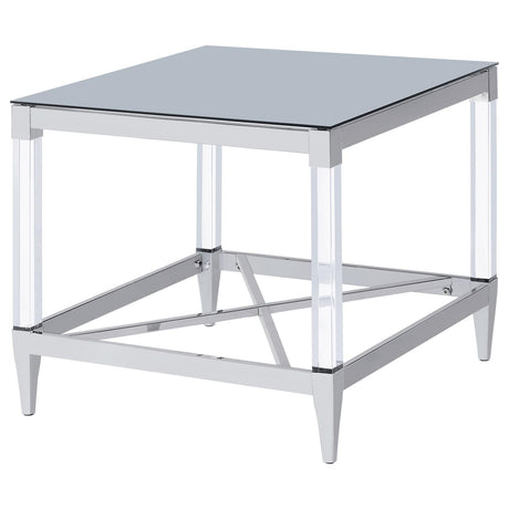 Lindley Chrome Square End Table with Acrylic Legs and Tempered Mirror Top by Coaster at Eve Furniture