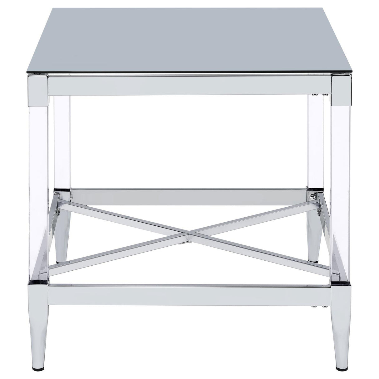 Lindley Chrome Square End Table with Acrylic Legs and Tempered Mirror Top by Coaster at Eve Furniture