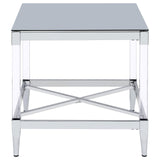 Lindley Chrome Square End Table with Acrylic Legs and Tempered Mirror Top by Coaster at Eve Furniture