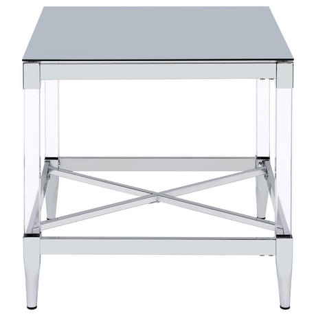 Lindley Chrome Square End Table with Acrylic Legs and Tempered Mirror Top by Coaster at Eve Furniture