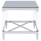 Lindley Chrome Square End Table with Acrylic Legs and Tempered Mirror Top by Coaster at Eve Furniture