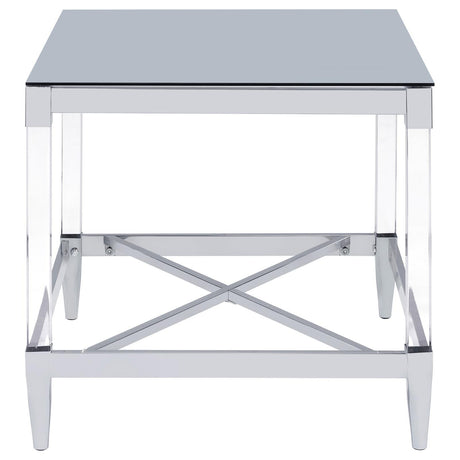 Lindley Chrome Square End Table with Acrylic Legs and Tempered Mirror Top by Coaster at Eve Furniture