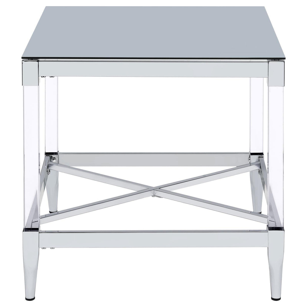 Lindley Chrome Square End Table with Acrylic Legs and Tempered Mirror Top by Coaster at Eve Furniture