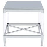 Lindley Chrome Square End Table with Acrylic Legs and Tempered Mirror Top by Coaster at Eve Furniture