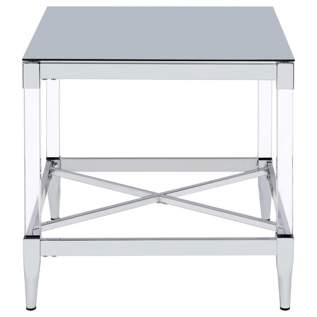 Lindley Chrome Square End Table with Acrylic Legs and Tempered Mirror Top by Coaster at Eve Furniture