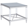 Lindley Chrome Square End Table with Acrylic Legs and Tempered Mirror Top by Coaster at Eve Furniture
