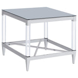 Lindley Chrome Square End Table with Acrylic Legs and Tempered Mirror Top by Coaster at Eve Furniture
