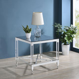 Lindley Chrome Square End Table with Acrylic Legs and Tempered Mirror Top by Coaster at Eve Furniture