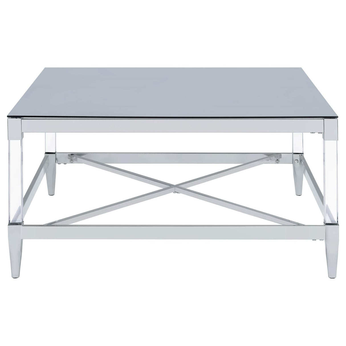 Lindley Square Coffee Table with Acrylic Legs and Tempered Mirror Top Chrome