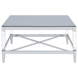 Lindley Square Coffee Table with Acrylic Legs and Tempered Mirror Top Chrome