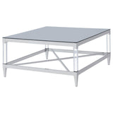 Lindley Square Coffee Table with Acrylic Legs and Tempered Mirror Top Chrome