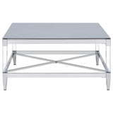 Lindley Square Coffee Table with Acrylic Legs and Tempered Mirror Top Chrome