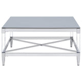 Lindley Square Coffee Table with Acrylic Legs and Tempered Mirror Top Chrome