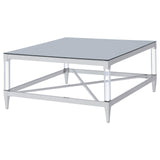 Lindley Square Coffee Table with Acrylic Legs and Tempered Mirror Top Chrome by Coaster at Eve Furniture