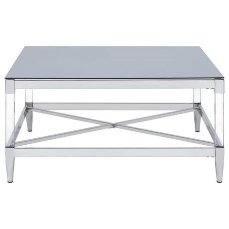 Lindley Square Coffee Table with Acrylic Legs and Tempered Mirror Top Chrome by Coaster at Eve Furniture