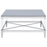 Lindley Square Coffee Table with Acrylic Legs and Tempered Mirror Top Chrome by Coaster at Eve Furniture