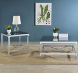 Lindley Square Coffee Table with Acrylic Legs and Tempered Mirror Top Chrome by Coaster at Eve Furniture