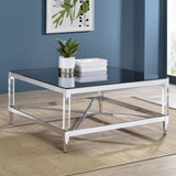 Lindley Square Coffee Table with Acrylic Legs and Tempered Mirror Top Chrome by Coaster at Eve Furniture