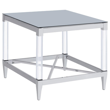 Lindley Chrome Square End Table with Acrylic Legs and Tempered Mirror Top by Coaster at Eve Furniture