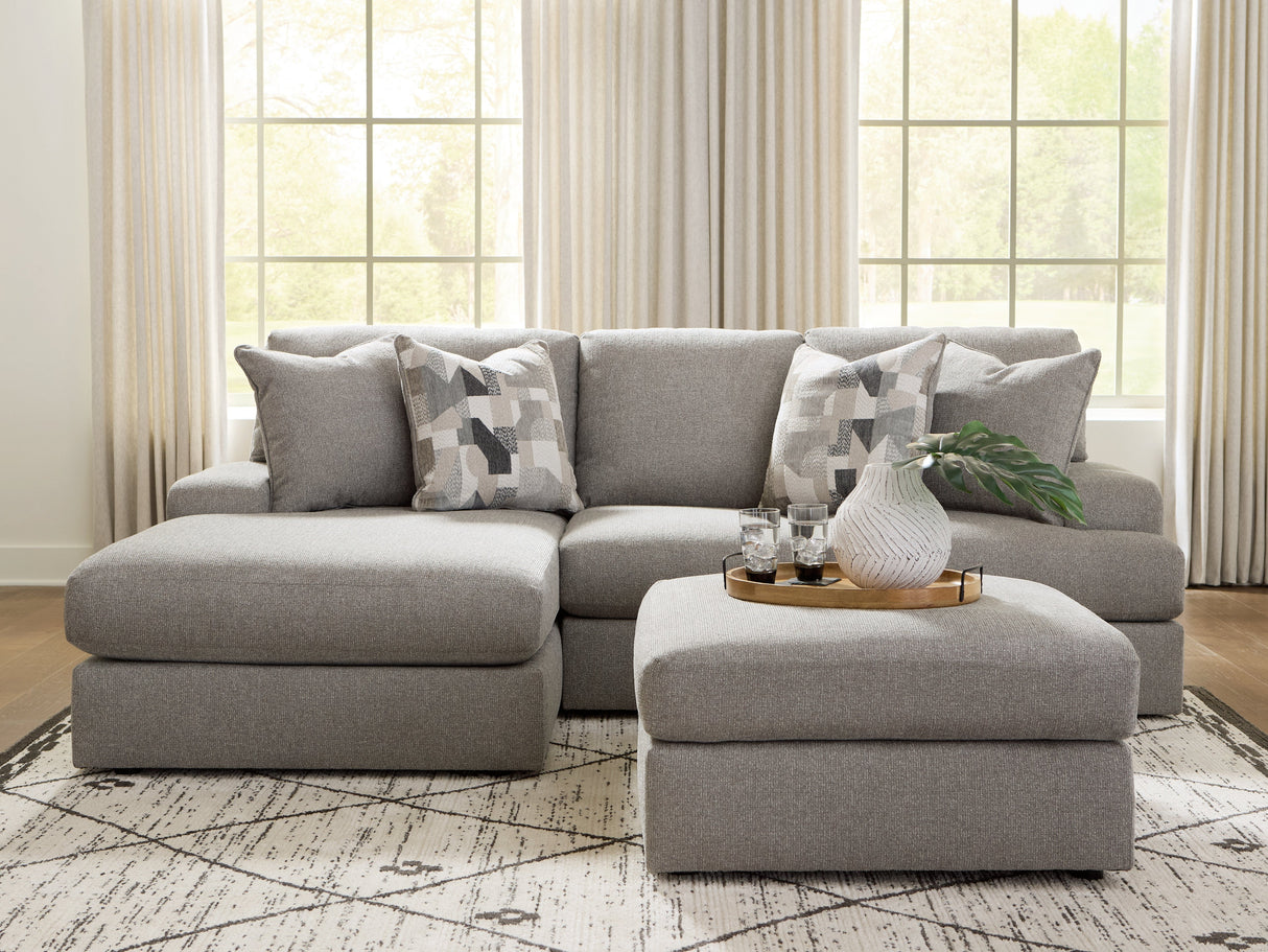 Lindon 2-Piece Sectional with Chaise and Oversized Accent Ottoman in Smoke by Ashley at Eve Furniture