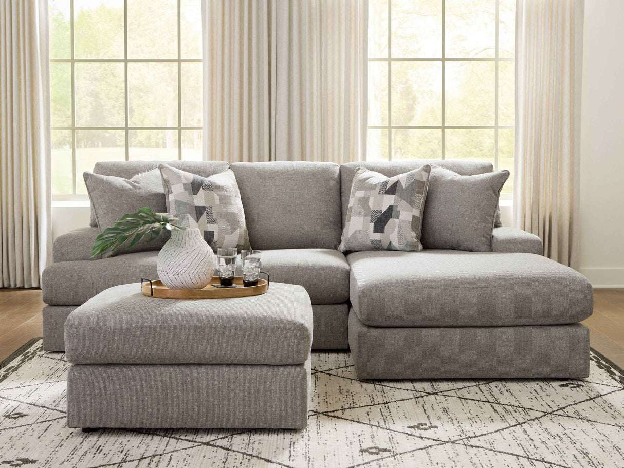 Lindon 2-Piece Sectional with Chaise and Oversized Accent Ottoman in Smoke by Ashley at Eve Furniture